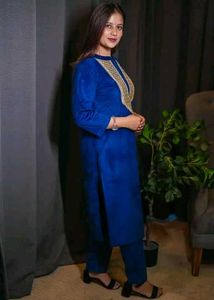 Elegant Blue Velvet Kurta Set