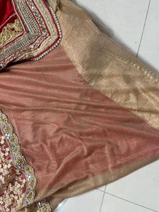 beautiful heavy saree in two colours red &amp; cream