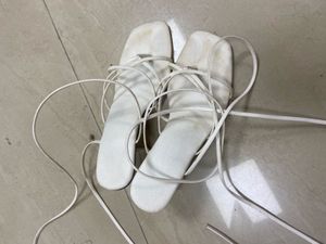 White Strappy Block Heels