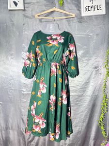 SHEIN Green Floral Midi Dress