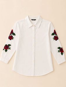 Embroidered Rose Button-Up Shirt