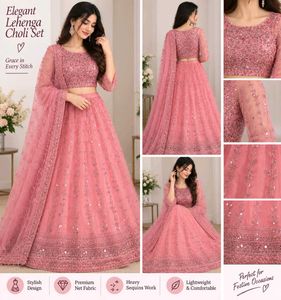 Elegant Pink Sequinned Lehenga Choli Set