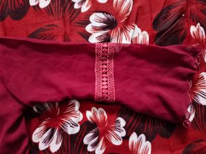 Maroon Embroidered long frock kurta Kurt