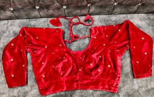 Red Velvet Blouse with Gold Embellishments