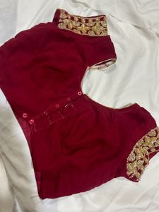 Elegant Embroidered Red Saree with blouse