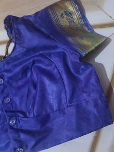 Royal Blue Silk Blouse with Gold Border