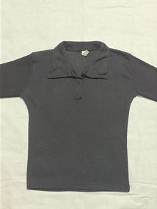Ribbed Collared Long Sleeve Top