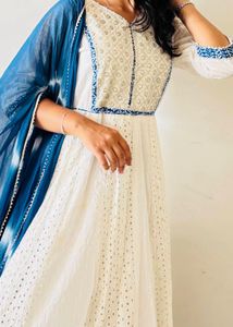 Elegant White &amp; Blue Ethnic Anarkali Suit