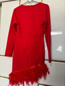 Red Feather Trim Party Dress