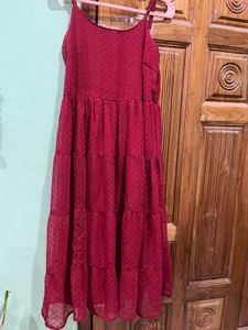 Maroon Tiered Midi Dress