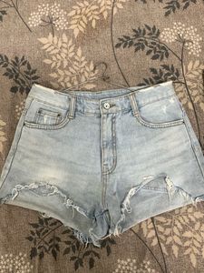Light Wash Distressed Denim Shorts