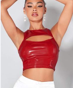 original shein Red Faux Leather Cut-Out Crop Top