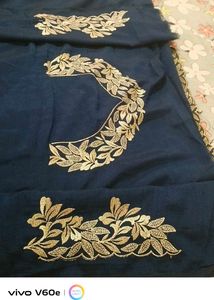 Elegant Navy Saree with Gold Embroidery