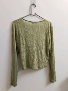 Green Textured Long Sleeve Top
