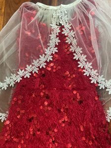 Girls' Red Sequin Dress with Cape
