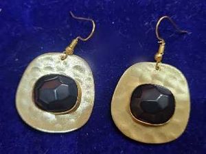 Unique Hammered Gold &amp; Black Stone Earrings
