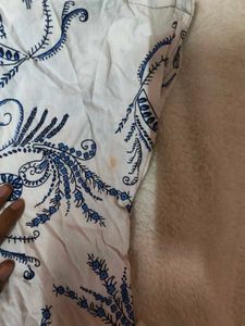 White Kurta with Blue Floral Print