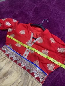 Red &amp; Gold Embroidered Anarkali Dress