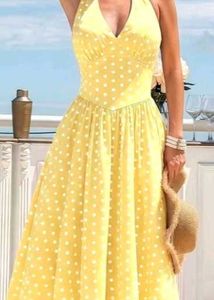 Yellow Polka Dot Halter Dress