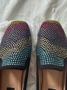 Sparkling Rainbow Embellished Loafers