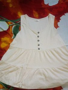 Cream Waffle Knit Tiered Tank Top