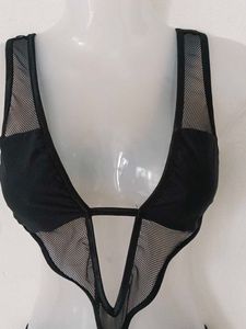 Black Mesh Cutout One Piece Swimsuit