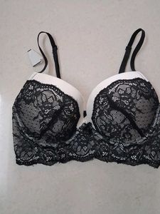 34C Black Lace Trim Padded Bra