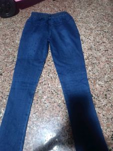 Girls' Blue Denim Jeans with Floral Embroidery
