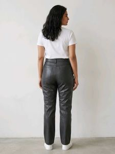 Mango L Stylish Black Faux Leather Pants