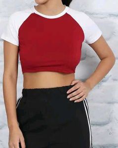 Shein Contrast Raglan Short Sleeves Crop Crew Tshi
