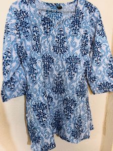Blue & White Printed Kurta