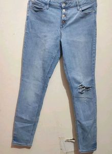 Light Wash Ripped Button Fly Jeans