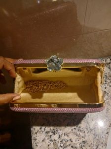 Pink Rhinestone Pearl Party Clutch