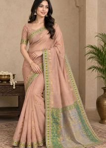 Elegant beige golden silk saree