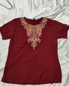 brand new, Embroidered Maroon T-Shirt