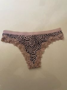 Leopard Print Thong with Lace Trim