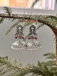 Oxidized Silver Jhumka Earrings
