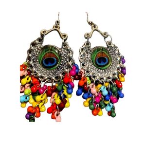 Boho Peacock Feather Dangle Earrings