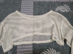 Cropped Mesh Sweater Top