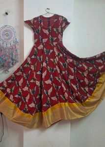 Stunning Maroon Butterfly Print Ethnic Gown