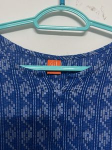 Blue Geometric Print Kurta with Bell Sleeves