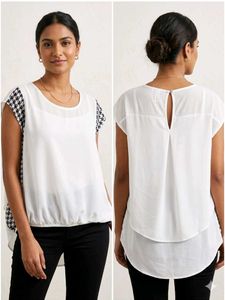 Elegant White Top with Patterned Sleeves