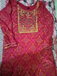 Vibrant Red Printed Kurta
