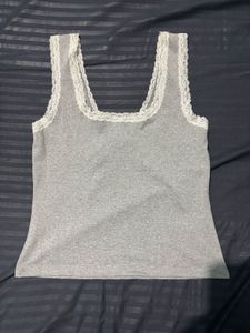 Savana Grey Lace Trim V-Neck Tank Top
