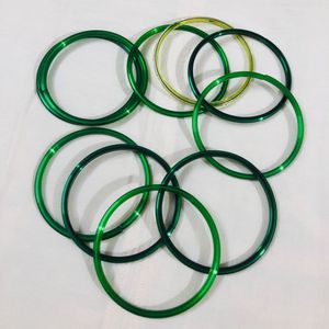 🌈 Set of 9 Green Glass Bangles 🌈