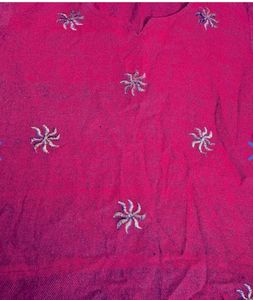 Maroon Woollen Top With Embroidery inGolden Thread