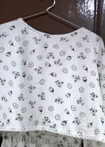 White Floral Print Kurta for girls and working wom