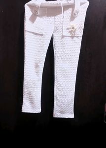 White Textured Palazzo Pants