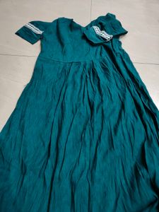 Teal Ethnic Gown with White Embroidery