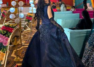 Elegant Navy Blue Embellished Gown
